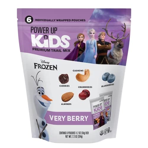 Power Up Kids Frozen Elsa & Anna Very Berry Power Packed Trail Mix By Gourmet Nut – Cherries, Cashews, Almonds, Cranberries & Blueberries -Gluten Free, Non GMO – 1.2oz Individually Wrapped Bags (6 Pk)