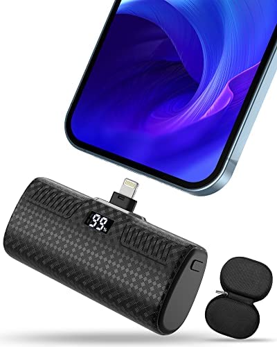 GIN FOXI Portable Charger for iPhone, 22W PD Super Fast Charging Upgraded 5000mAh Small Portable Charger Power Bank Smart LCD Display Mini Portable Phone Charger Battery Pack for iPhone Airpods, Black