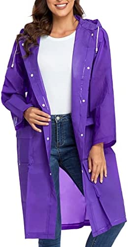 Reusable EVA Rain Poncho for Adults, Unisex Men and Women Hooded Long Clear Raincoat