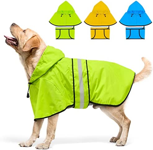 Dolitego Waterproof Adjustable Dog Raincoat – Reflective Dog Rain Jacket with Hoodie, Lightweight Dog Rain Coat Dog Poncho Slicker for Large Dogs (Large, Green)