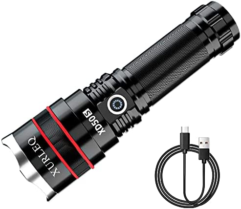 XURLEQ Rechargeable LED Flashlights High Lumens, 10000 Lumens Bright Tactical Flashlights, 4 Modes, Zoomable, Waterproof Handheld Flashlights for Hiking, Camping, Hunting
