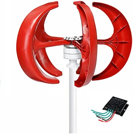 AISINILALAO Wind Turbine Generator Kit,5000W 12V 24V 48V 5 Blade Vertical Axis Wind Power Generatorkit with Charge Controller, for Hybrid Solar Wind System (red)