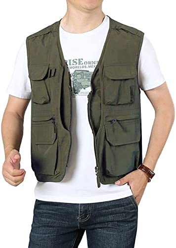 Flygo Men’s Utility Vest Outdoor Fishing Travel Safari Photo Work Cargo Vest for Men with Pockets