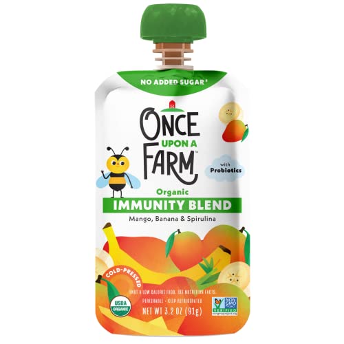 Once Upon a Farm Organic Mango Banana Spirulina Immunity Blend Kids Snack, 3.2oz Pouch