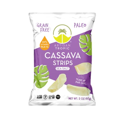 ARTISAN TROPIC Cassava Strips – Vegan, Paleo, Gluten Free Chips – Individual Bags Healthy Snacks for School, Gym, Kids – Non-GMO Healthy Snack Potato Chip Alternative Baked Cassava Flour Chips – Sea Salt (2 Oz – 8 Pack)