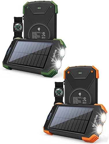 Two Pack of Solar Phone Charger Power Bank 10,000mAh Solar Powered Battery Charger External Backup Battery (Dark Green, Orange)