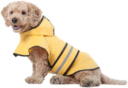 Fashion Pet Dog Raincoat For Small Dogs | Dog Rain Jacket With Hood | Dog Rain Poncho | 100% Polyester | Water Proof | Yellow w/ Grey Reflective Stripe | Perfect Rain Gear For Your Pet! by Ethical Pet
