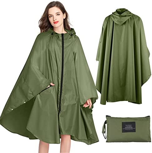 Rain Poncho Jacket Coat Hooded for Adults, Waterproof Rain Ponchos for Women Men Lightweight Reusable Rain Cape for Outdoor