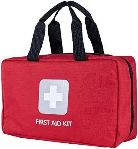 Thrive First Aid Kit (300 Pieces) First Aid Bag with Medical Supplies, Multi-Sized Bandage, Gauze, Wipes, Scissors, Gloves, Whistle, Tape, Ice Pack, and More for Car, Camping, Travel (Red)