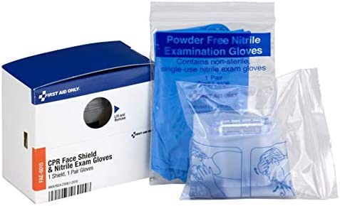 First Aid Only SmartCompliance Refill CPR Face Shield & Nitrile Gloves, 1 Shield & 1 Pair of Gloves per Box