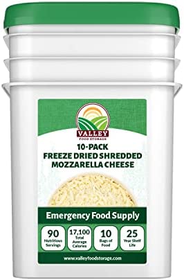 Valley Food Storage Freeze Dried Shredded Mozzarella Cheese | Easy Prep Survival Food 25 Year Shelf Life | Camping Food, Backpacking Meals, Prepper Supplies | All Natural, Non-GMO, Gluten Free