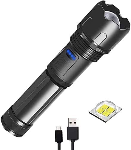 AutoEuropa Single Mode LED Flashlight 1200 Lumen Rechargeable Zoomable Flashlight with Battery and USB Cable for Hiking, Dog Walking, Emergency Gear