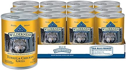 Blue Buffalo Wilderness High Protein, Natural Adult Healthy Weight Dog Wet Food, Turkey & Chicken Grill 12.5-oz cans (Pack of 12)