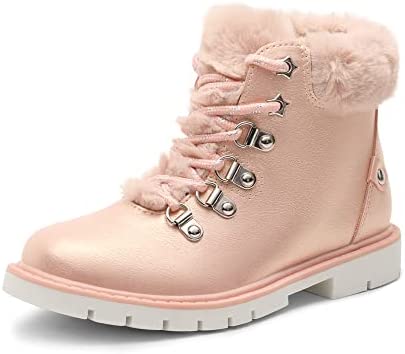 DREAM PAIRS Girls Kids Side Zipper Lace Up Ankle Fashion Boots
