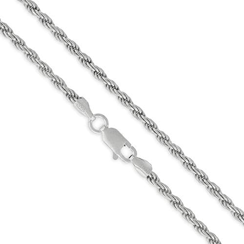 Authentic Solid Sterling Silver Rope Diamond-Cut Link .925 Rhodium Necklace Chains 1.5MM – 5.5MM, Silver Mens Chain, Sterling Silver Chain for Men, 925 Italy, Next Level Jewelry