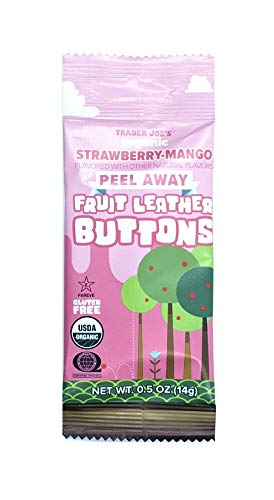 Trader Joe’s New Peel Away Organic Fruit Leather Buttons 0.5oz (Strawberry-Mango, 6 Pack)