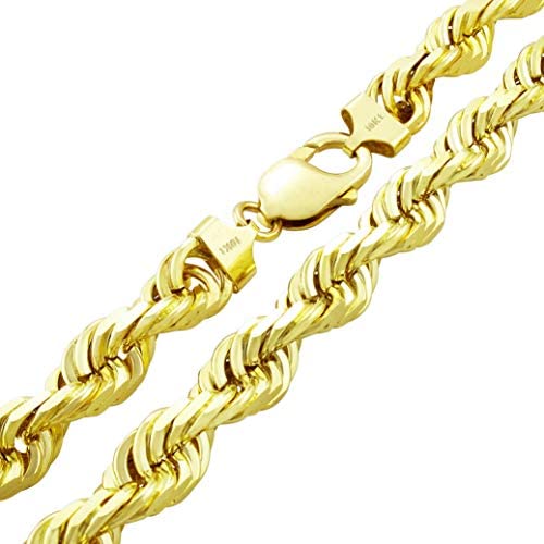 Nuragold 10k Yellow Gold 10mm Rope Chain Diamond Cut Pendant Necklace, Mens Jewelry Lobster Clasp 22″ 24″ 26″ 28″ 30″