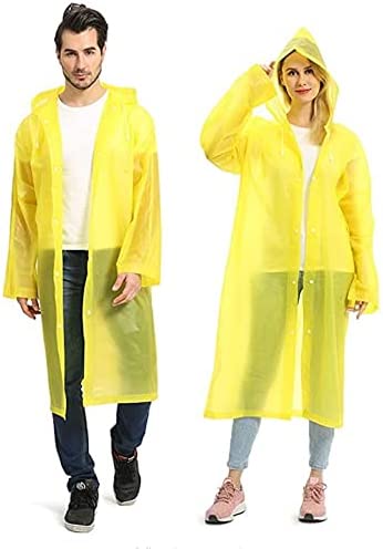 Hartis, 2 PK 100percent Vinyl Clear Raincoat Poncho Long Sleeves Snap Closure Rain Jacket OSFM (Yellow)