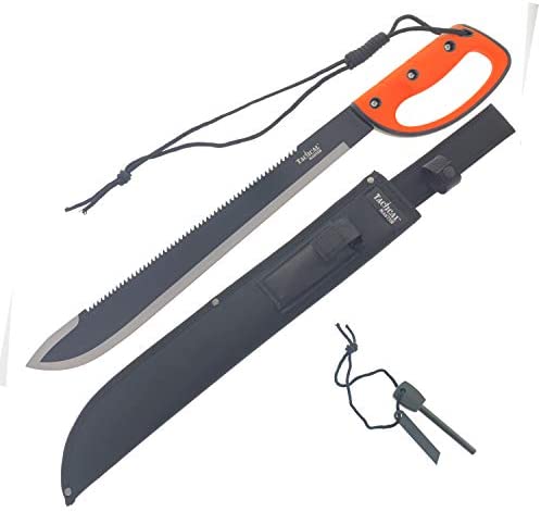 Tactical Master 26″ Fixed Blade Sawback Machete with a Survival Fire Starter, for Camping, Tactical, Outdoor