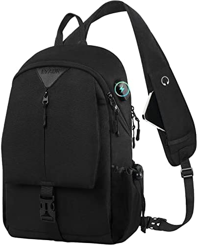 Crossbody Sling Bag for Men, 18L Expanded Sling Backpack with USB Port, Water Resistant Travel Hiking Daypack with Phone Pocket, Lightweight Shoulder Bag for Travel Camping Hiking Outdoor Sports