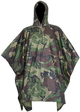 WarmHeartting Military Rain Poncho Camo Emergency Reusable Waterproof Raincoat with Hood 3 in 1 Multifunction Rain Suit