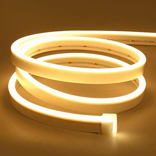 Lamomo LED Neon Flex, 16.4ft/5m Warm White Neon Light Strip,12V Flexible Waterproof Neon LED Strip,Silicone LED Neon Rope Light for Kitchen Bedroom Indoor Outdoor Decoration（Power Adapter no Included