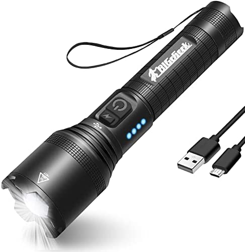 Bigcheck Super Bright Flashlight, LED High Lumens Flashlights, Emergency Strobe 18650 Battery Rechargeable 5 Modes 4X Zoomable IP67 Waterproof Powerful Flash Lights, EDC Everyday Flashlights