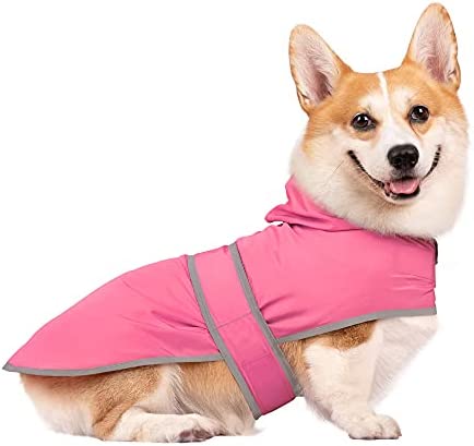 Dog Raincoat with Hood and Leash Hole, Adjustable Belly Strap, Reflective Strips, Lightweight Slicker Poncho Rain Jacket Coat for Small Medium Large Dogs and Puppies
