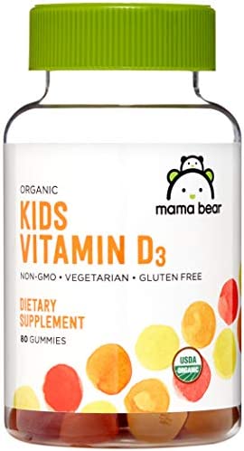 Amazon Brand – Mama Bear Organic Kids Vitamin D3 25 mcg (1000 IU) per serving, Bone and Immune Health, 80 Gummies