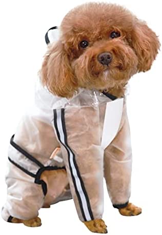 KALERA Adjustable Dog Raincoat, Waterproof Dog Rain Poncho Slicker 4-Leg Puppy Rain Hoodie, Pet Rainwear Jacket with hat, Transparent Brim, Reflective Strip & Leash Hole for Small Dogs (Small)