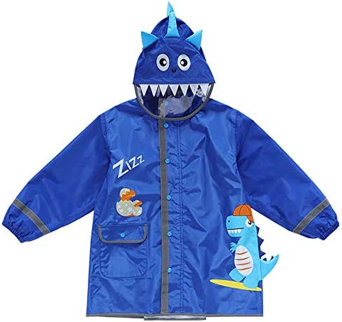 Kids Rain Ponchos Baby Girls Boys Lightweight Cartoon Dinosaur Raincoat Hooded Waterproof Cape School Jacket Rainwear