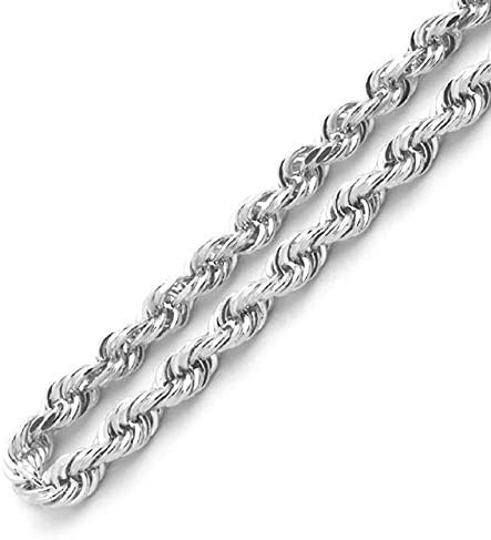 PORI JEWELERS 10K Gold 1.5MM, 2MM, 2.5MM, 3MM, 3.5MM, 4MM, 5MM, or 7MM Diamond Cut Rope Chain Necklace, Bracelet, Anklet Unisex Sizes 7"-30" – Yellow, White, or Rose