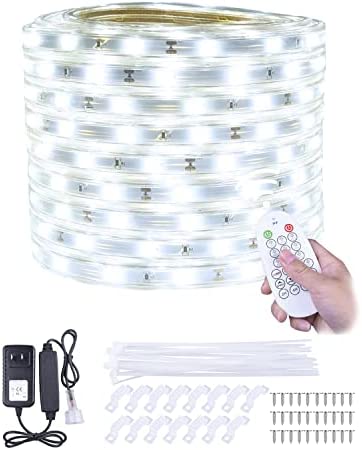 50ft/15m LED Strip Rope Lights, 6000K Daylight White Outdoor Indoor Waterproof Flexible，Dimmable with Remote, 450 LEDs SMD2835 Tape Light for Bedroom, Kitchen, Pool, Backyards, Garden, Christmas