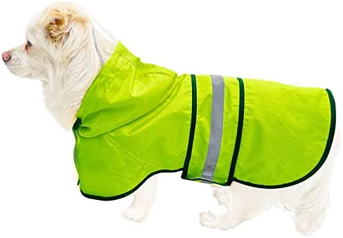 Dog Raincoat Waterproof Reflective Slicker – Lightweight Breathable Hooded Poncho Rain Coat Jacket with Adjustable Belly Strap and Leash Hole for Small Medium Large Dogs (Small, Green)