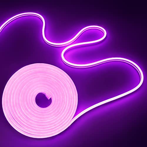 14400lm LED Neon Flex with Clips, 16.4ft Neon Rope Lights Outdoor/Indoor, Cuttable LED Strip Lights for Bedroom, Diy Squiggle Squiggly Light, Purple