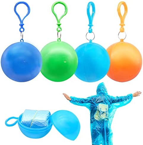 4 Pack Portable Raincoats Ball, Disposable Emergency Raincoats for Kids, Waterproof Rain Poncho for Traveling, Camping, Cycling (4 PCS Random Colors)