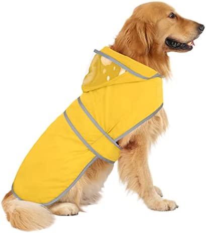 HDE Dog Raincoat with Clear Hood Poncho Rain Jacket for Small Medium Large Dogs Yellow – XXL