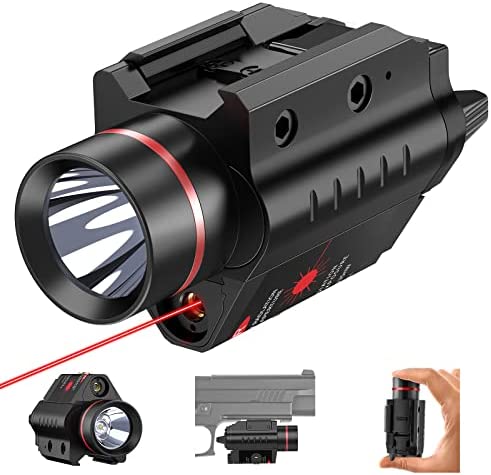 EZshoot Tactical Flashlight with Green / Red Beam, Pistol Laser Light Combo with Strobe 200 Lumens Picatinny Rail Mount Flashlight for Handgun w/ 2X CR123A Batteries