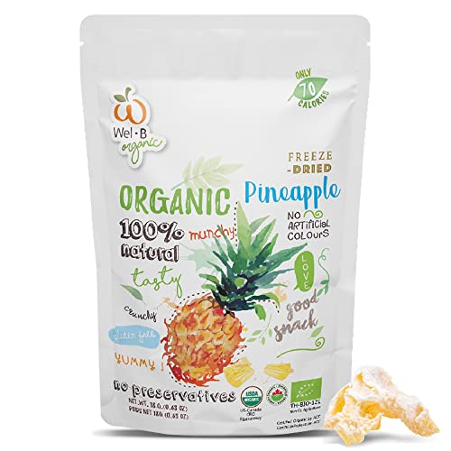 Wel-B Freeze Dried Fruit Snacks, Fresh Organic Pineapple Freeze Dried to a Crispy Texture While Retaining Natural Flavor and Nutrition, Great Snacks for Kids and Adults, No Added Sugar (0.6oz)