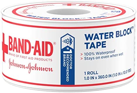 Band-Aid Brand of First Aid Products Waterproof Tape, 1 Inch by 10 Yards (Pack of 4)