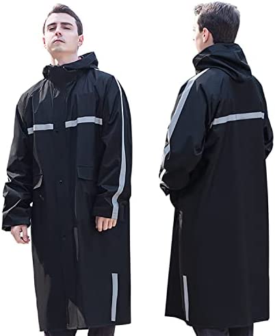 Sutekus Rain Jackets Mens Long Hooded Safety Rain Coats Reflective Raincoat Reusable Rain Wear