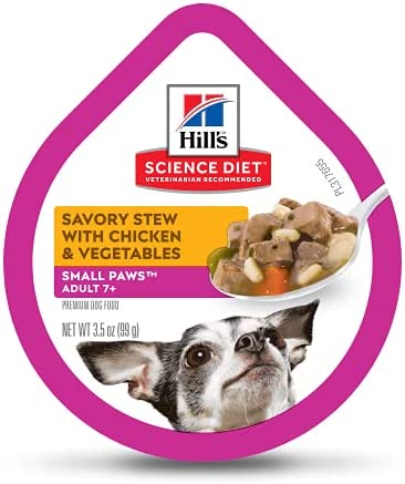 Hill’s Science Diet Wet Dog Food, Adult 7+ For Senior Dogs, Small Paws For Small Breeds, Savory Stew Chicken & Vegetables, White, 3.5 Ounce (Pack Of 12)