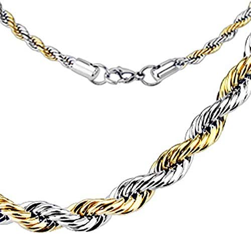 Fantasy Forge Jewelry Rope Chain Necklace Two Tone Gold Silver Stainless Steel Womens Mens 3mm 18-30 Inch
