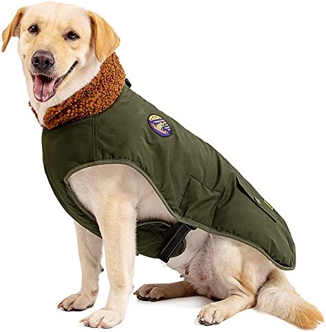 IREENUO Dog Coat, Waterproof Dog Jacket for Medium Large Dogs, Cozy Lining Coat Dog Outdoor Clothes with Furry Collar Warm Dog Bomber Jacket (Green, 3XL)