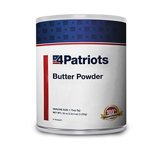 4Patriots Butter Powder in No. 10 Can, Delicious Spreadable & Gluten-Free With a Long-Lasting Shelf Life, Dehydrated For Emergency Preparedness, Camping, Hiking, Hunting, Backpacking and More – 204 Servings or 2lbs. & 40oz. Perfect for Cooking…