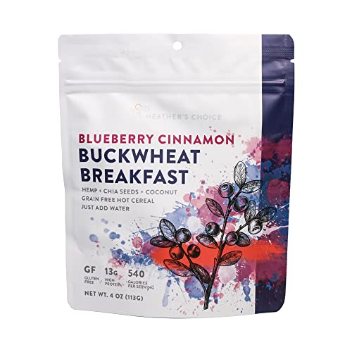 Heather’s Choice Blueberry Cinnamon Gluten-Free Buckwheat Breakfast, Vegan & Vegetarian Dehydrated Food for Backpacking, Camping, Hiking and Hunting