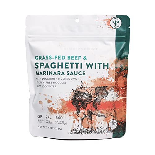 Heather’s Choice Grass-Fed Beef with Spaghetti and Marinara Sauce, Gluten-Free Backcountry Dinner, Emergency & Survival Food, Great for Backpacking, Camping, Hiking and Hunting