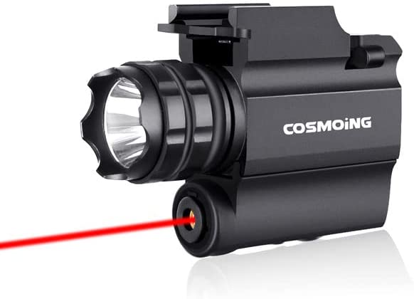 COSMOING Rail Mounted Red Laser Light Combo, 600 Lumen Strobe Light Laser Sight Gun Flashlight with Quick Release for Pistol Handgun Rifles