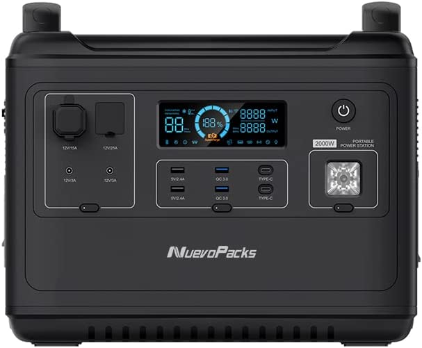 Nuevopacks Portable Power Station 1997wh Solar Generator with 2000W 6 AC Outlets,Fast Charging Emergency Power Backup LiFePO4 Battery UPS for Outdoor Camping/RVs/Home Outage Emergency