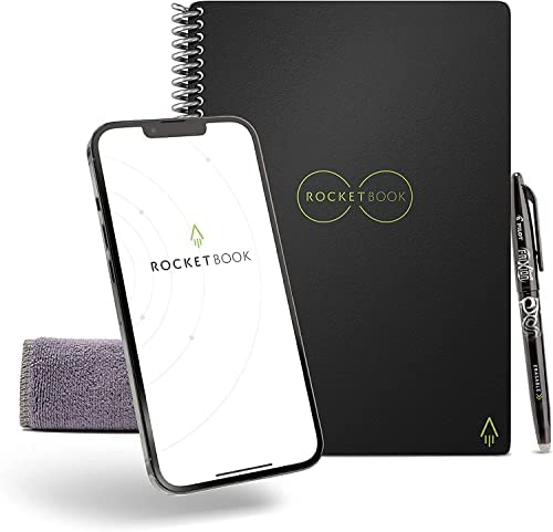 Rocketbook Smart Reusable – Dot-Grid Eco-Friendly Notebook with 1 Pilot Frixion Pen & 1 Microfiber Cloth Included – Infinity Black Cover, Letter Size (8.5″ x 11″) (EVR-L-K-A)